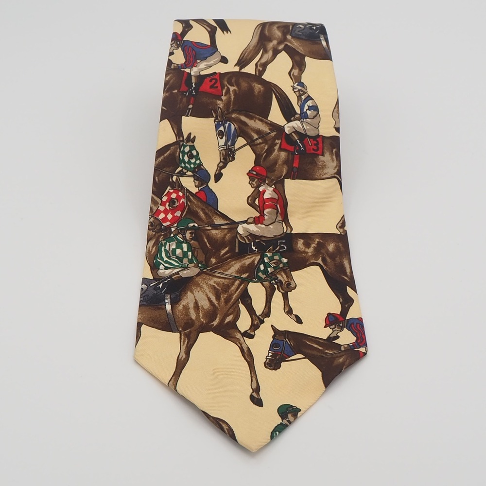 Vintage Polo Ralph Lauren 100% Silk Equestrian Jockey Tie Handmade in USA Horse